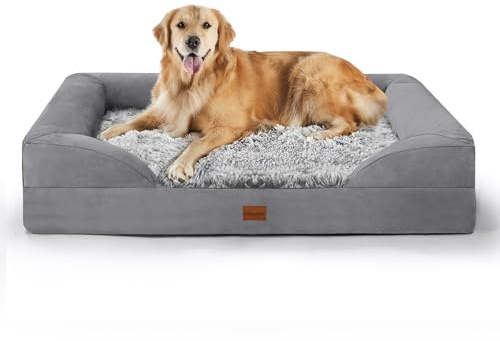Gimars 9,5 cm Épais XL Lit Orthopédique pour Chiens de Très Grande et Seniors, Lit de Soutien avec Mousse Alvéolée 28D, Housse en Peluche Amovible et Lavable, Doublure Imperméable, Rectangle
