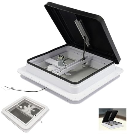 Levkitch Lucarne de toit pour caravane, camping-car, 42 x 42 cm, ouverture d'aération fumée, transparente, avec écrans