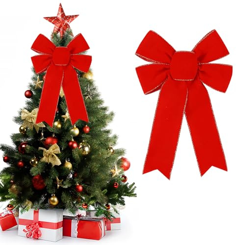 Fiocchi per Albero di Natale, 1 Pezzi Fiocco Rosso per Albero di Natale, 33 × 23cm Fiocchi Velluto Alberos di Natales, Fiocco Rosso Porta Natales per Ghirlande, Scatole Regalo, Finestra (1 Pezzi)
