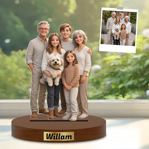 Figurine pour Couple Debout Personnalisée en, Acrylique Plaque Figurine en Style Photo Cartoon Personnalisée, Cadeau pour Papa Hommes famille, Amis et amoureux, Décoration de bureau, Salon et chambre