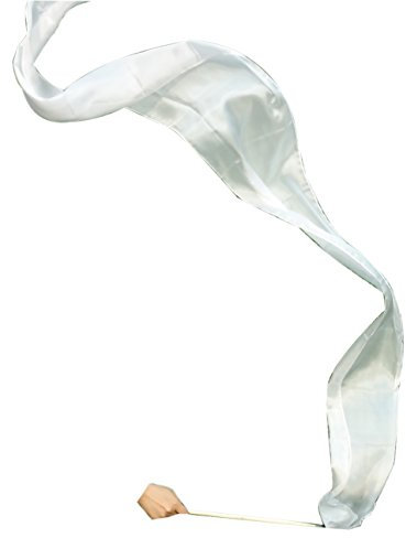 Winged Sirenny fließendes Seidenband Streamer 250cm für Tanz & Anbetung, Handbemaltes Tanzband aus Leichtem Seidenstoff für Darbietungen, Shows, Spiel & Meditations (weiß)