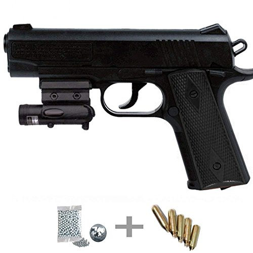 1911 Láser Kit Crosman Pistola de Aire comprimido (CO2) y balines de Acero (perdigones BBS) Calibre 4.5mm. Réplica + Accesorios <3,5J