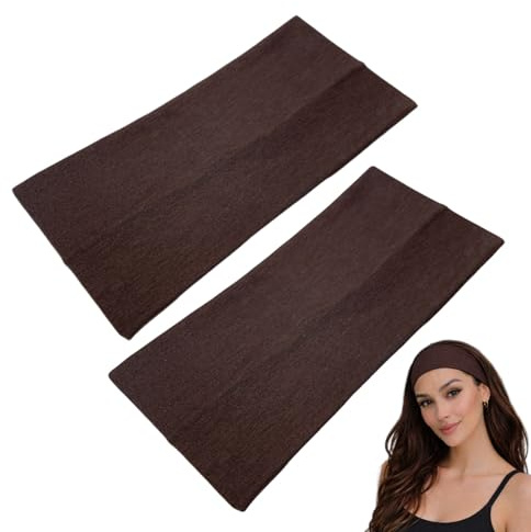 WESTEND CHOICE Extra Wide Headbands 11cm Plain Stretchy Kylie Head Band 2 Pack Unisex Bandeau Headbands for Women & Men Soft Hairbands Yoga Bandana Headband (Dark brown)