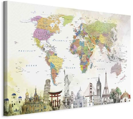murando - Akustikbild Weltkarte Bilder Akustikschaum Hochleistungsschallabsorber Schallschutz Leinwand 1 tlg Wandbild Raumakustik Schalldämmung Kontinente Architektur Worldmap