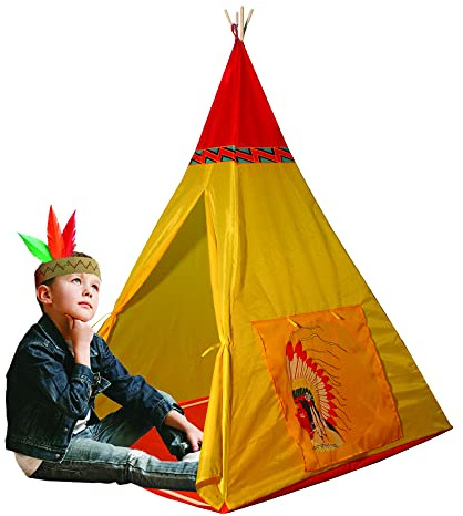 Happy Sun 705500651 - Tienda de campaña Indios de Juego Basic para niños, 100 x 100 x 135 cm, Plegable, niño, Color Amarillo, única