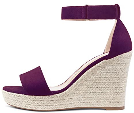 NobleOnly Plataforma Cuña Para Mujeres Sandalias Peep-Toe Tacón Alto Elegante Sandalia con Correa Tobillo Zapatos Tacón 10CM Morado Ante Zapatos EU39