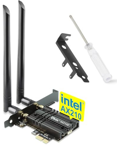Ubit WiFi 6E 5400Mbit/s PCIe WLAN Karte für PC Intel AX210 Chipsatz mit Bluetooth 5.3 PCI Express Netzwerkkart Tri-Bands (6GHz/5GHz/2,4GHz) für Windows 10/11 64bit(Schwarz)