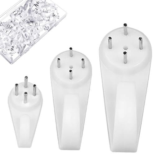 60pcs Non-Trace Picture Hooks for Hard Wall, Picture Hanging Kit for Picture Frame Fixing, Picture Hanger Hook for Plasterboard Walls Drywall Concrete Wall