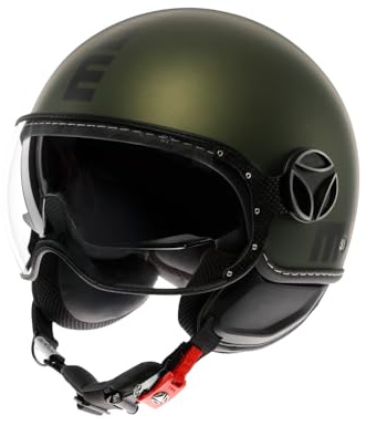 MOMO Design - FGTR EVO E2206, Jet-Helm mit Sonnenblende, offener Helm für Motorräder und Motorroller, für Männer und Frauen, Matt Green/Black, M