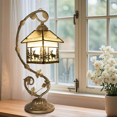 Ppbmocw Tiffany Style Lamp,21x11x8inches Stained Glass Lamp,Dragonfly Tiffany Lamp with Three-Color Dimming for Bedside Table,Antique Office,As A Gift to Family and Friends (I Elk House)