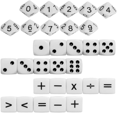 30 Cube D'enseignement, 16mm Dés D'enseignement Jeux Dés pour Enfants Acrylique Polyédriques 10 Pcs D'opération Mathématique 10 Pcs à Chiffres 10 Pcs dés à Points pour Enseignement