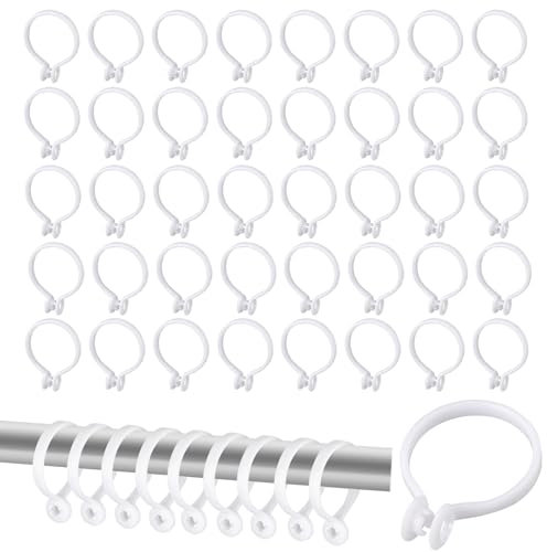 50 Pezzi Anelli per Tenda in Plastica Bianca, 37mm O-Ring con Ganci per Tende da Doccia, Apribili Anelli per Appendere Tende Bianco per Finestre, Porte e Tende da Doccia