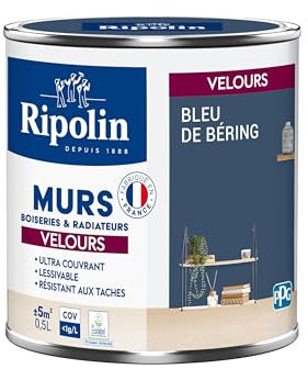 Ripolin - Peinture Intérieure Multi-Supports – Murs, Boiseries & Radiateurs – Ultra couvrante - Monocouche - Confort d'application - Aspect Velours - Bleu De Bering - 0,5L