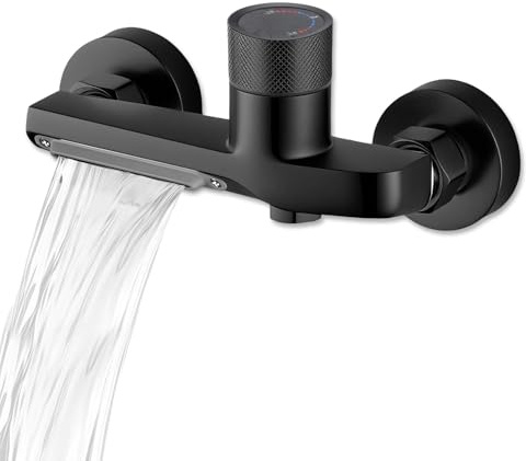 AMONENZ Rubinetto Vasca da Bagno, Nero Doppio Funzione Rubinetto per Vasca da Bagno con Manopola Antiscivolo, Lega di Rame Miscelatore Vascas da Bagnos, per Doccia a Parete, Dormitori