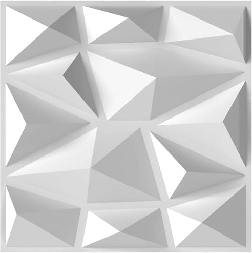 COSTWAY 50 stycken 3D-väggpaneler diamant 30 x 30 cm, väggbeklädnad inomhus, väggdekorationsplattor, takpaneler, PVC, 4,5 m², för vardagsrum, sovrum (vit)