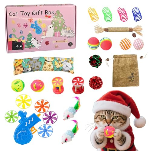 Stronrive Jouets Interactifs pour Chats,Set De Peluches Animales Interactives à Thème de Noël pour Chaton - Kit Accessoire de Jouets à Mâcher Résistant aux Morsures pour Chatons, pour Chats de Toutes
