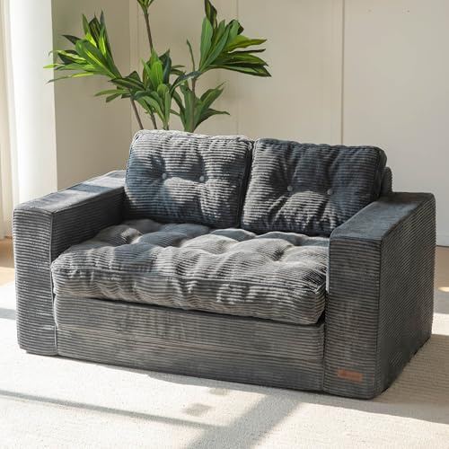 MAXYOYO Divano letto da pavimento, larghezza 140 cm, con cuscino, pieghevole 2 in 1, 2 posti con funzione di sonno, superficie 101 x 196 cm, per soggiorno, camera da letto, lounge grigio scuro