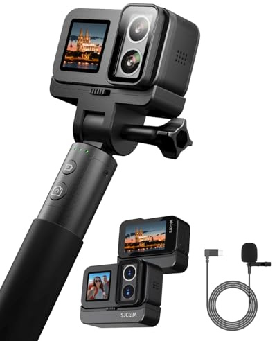 SJCAM SJ20 Action Camera 4K (microfono) – Dual Lens 4K Sports Camera con 8H Selfie Stick, Super Night Mode, Magnetic Mount, HDR, 8X Zoom, Underwater Camera per Travel, Moto & Outdoor