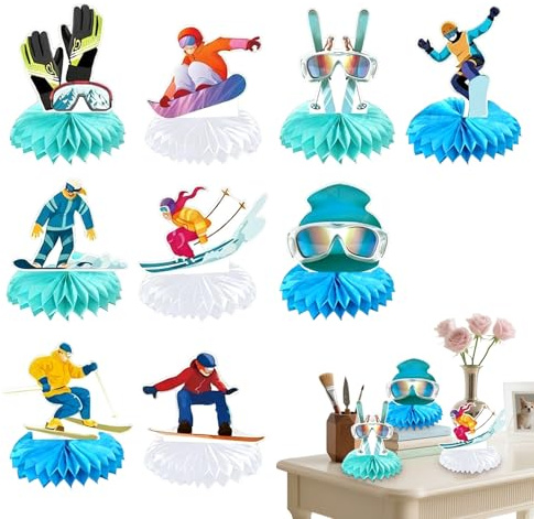 Decoración De Cumpleaños De Invierno: Juego De Papel De 15,8 A 18 Cm, Artículos Para Fiestas De Nieve, Piezas Impresas Vibrantes | Decoración De Mesa De Esquí, Tema De Deportes De Invierno Par