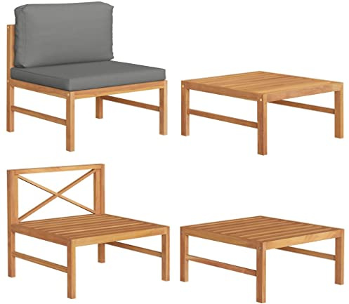 Frdhee Gartencouch, Balkonmöbel, Gartenlounge, 2 TLG. Garten Lounge Set mit Dunkelgrauen Kissen Teakholz, Gartengarnitur Loungesofa Für Balkon, Terrasse, Poolbereich, Robuste