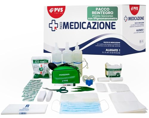 REMEDIA ONE - Pacco Reintegro Cassetta Pronto Soccorso Allegato 1 DM 388/03 - Kit Primo Soccorso Completo per Armadietto Aziendale CE con Sfigmomanometro