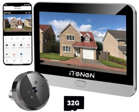Microondas Radar Humano Cuerpo Detección,2K Mirilla Digital Puerta Wifi con MicroSD de 32GB,Video Inalámbrico Cámara con Pantalla de 4.3'', Gran ángulo 140 °, 5000mAh, Visión Nocturna,WiFi 2.4 GHz