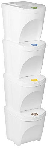 Sortibox 4er Set Mülleimer Abfalleimer Küche (80 Liter 4x25L) Papierkorb Behälter Abfallsammler Mülltrenner Sammler Biomüll Badeimer (Weiß)