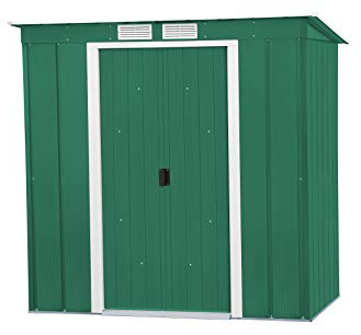 Duramax ECO 6 x 4 (2.17 m²) Metallgerätehaus mit Steildach, Gartenhaus aus feuerverzinktem Metall - Geräteschuppen, robuste und verstärkte Dachkonstruktion, wetterfester Metallschuppen, Grün