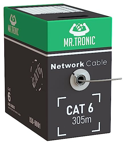 Mr. Tronic Bulk Cat 6 Ethernet Cable 305m, High Speed LAN Ethernet Network Cable, 305m Bulk Cat6 Internet 1 Gbps, 250 MHz, ADSL AWG24, UTP CCA (305 Meters, Grey)