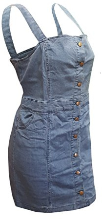Top Fashion18 Plus Ladies Strappy Button Dungaree Front Pocket Denim Pinafore Dress Size 14-28