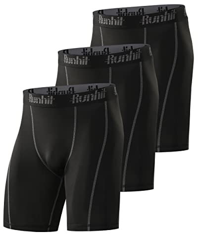 Runhit 3er Pack Herren Kompressionsshorts - Base Layer Sport Unterhosen Funktionsunterwäsche Tight Kompressionshose Kurz Laufunterwäsche Radlerhose M