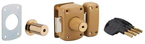 THIRARD - Verrou Double Entrée Surveyor - Cylindre Laiton 45 mm - Ø 23 mm - Acier Époxy Bronze - 4 Clés Protégées - Sécurité Porte d'Entrée - Plaque de Renfort