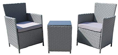 Chusstang 3 PCS Rattan Garden Furniture Sets Grey Outdoor 2 Seater Garden Patio Table and Chairs Set with Cushions Rattan Wicker Dining Furniture Sets Garden Bistro Set for Indoor Outdoor