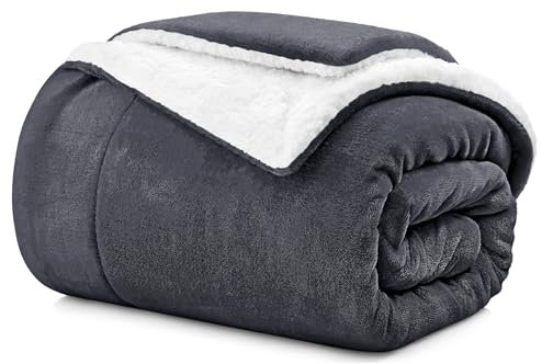Aspire Homeware Sherpa Fleece Blanket Throws for Beds Double - Soft Reversible Thick Large Grey Throw Blanket Microfiber Sofa Throw (150 x 200 cm))