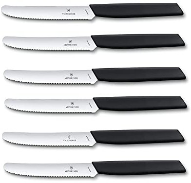Victorinox Swiss Modern - Set di 6 coltelli per pomodori e tavola, in acciaio INOX, 11 cm, colore: Nero