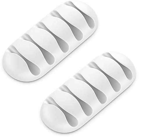 deleyCON 2x Kabelhalter Kabelclips für je 5 Kabel Kabelführung Kabelmanagement Organizer für Haushalt Büro Schreibtisch robuster Klebestreifen Weiß