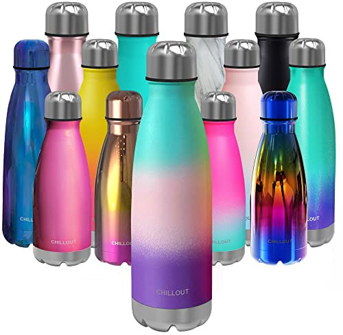 CHILLOUT LIFE Stainless Steel Water Bottle: 17 oz Double Wall Insulated Cola Bottle Shape for Cold and Warm Drinks, BPA Free