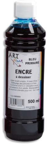 Bruneau Flacon de d'encre À Dessiner Bleu, Couleurs Intenses, Totalement Aquarellable, Fusante, 500ml