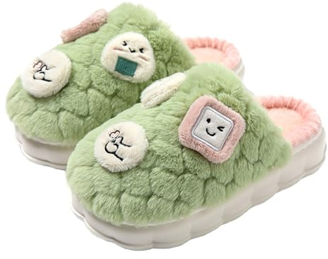 Thigies Chausson Femmes Pantoufle Hommes Hiver Confortable Duveteux Sans Glissement Chaussures Adulte, Vert, 40-41 EU