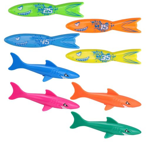 JANDH 8 Stücke Tauchspielzeug für Kinder, Hai Spielzeug, Schwimmbad Spielzeug, Wurf-Torpedo, für Unterwasserspiel und Tauchtraining von Kindern