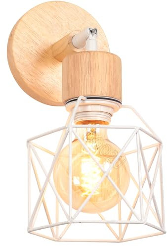 Lampada da Parete E27 Industriale Applique da Parete in Legno el Metallo Illuminazione a Soffitto Vintage Regolabile Gabbia 16CM Lampada a Muro per Camera da Letto Corridoio (Applique - legno-1)