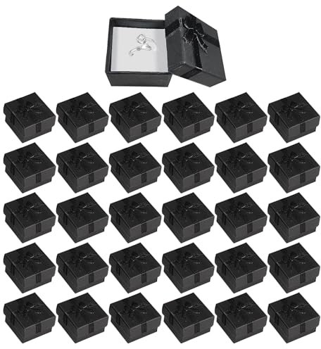 DAZZLUXE 30 scatole regalo per gioielli, 4 x 4 cm, con fiocchi per anelli, orecchini – piccolo portagioie (nero)