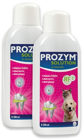 PROZYM - Lot de 2 Solutions Dentaires à diluer pour Chiens et Chats - N°1 chez Les vétérinaires - Haleine fraîche - Anti-tartre - Anti-Plaque - Gencives saines