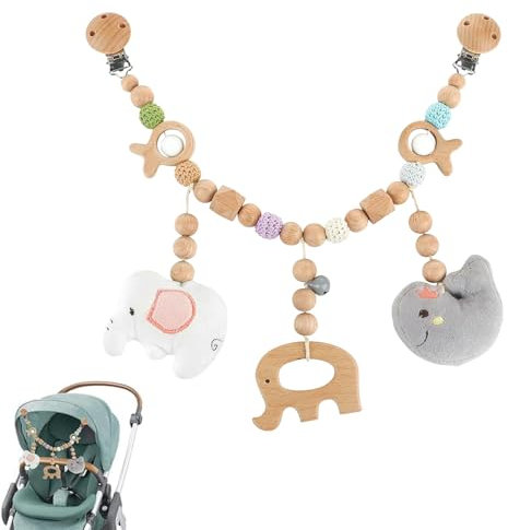 Auirshiky Kinderwagenkette Holz Baby, Kinderwagen Kette für Babys, Kinderwagenspielzeug Für Babys, Niedliche Tierform Kinderwagenspielzeug für Babys und Kleinkinder ab 0+ Monaten