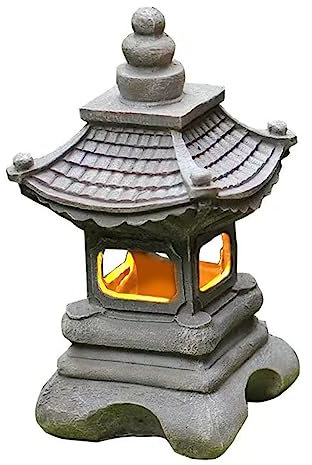 Jorzer Japanese Stone Lantern Garden Lamp Solar Power Pagoda Lantern Tower Decorative Ornaments Garden Courtyard Resin Artifact Solar Lamp