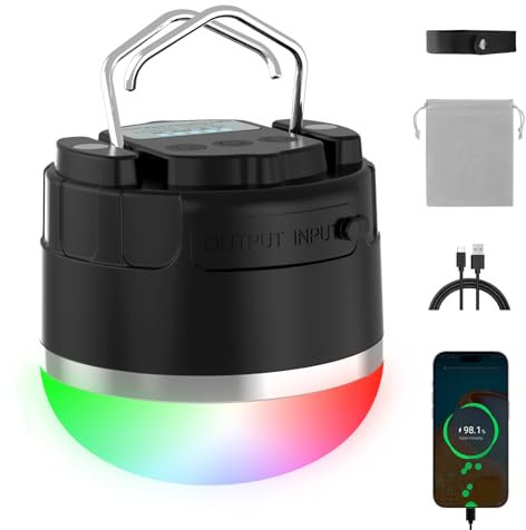 LUXJOYFUL Campinglampe Bunt Aufladbar Dimmbar Akku usb Magnetische Camping licht Batteriebetrieben RGB Zelt Licht mit Haken Campingleuchte Dimmbar für Wandern, Angeln, Zelt, Heim Notfall, Outdoor