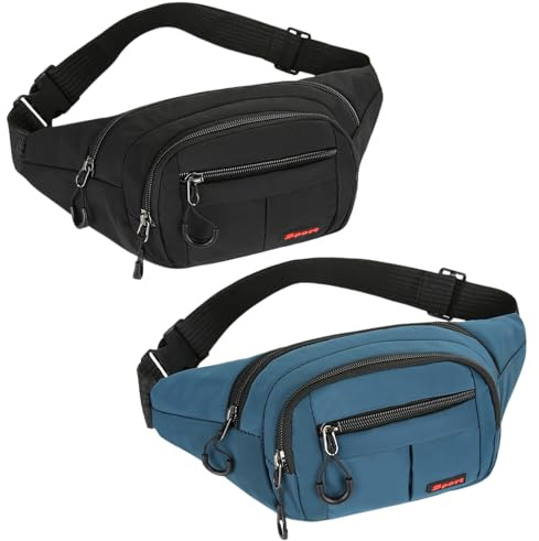 2 Sac Banane Multifonctionnel pour Hommes et Femmes, Etanche et Réglable Sacs Banane avec Zippées pour Voyage, Randonnée, Sport, Sac à Bandoulière pour Plein Air et Festivals (Set B)