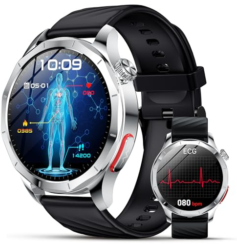 Lgnitek 2026 Neu Smartwatch Herren mit EKG/HRV/ΒΙυtｚυcker/BMI/Harnsäure, 1,43 AMOLED Gesundheitsuhr mit 24H ΒΙυtdrυck SpO2 Apnoe Schlafmonitor SOS-Notruf Fitnessuhr für Android/iOS