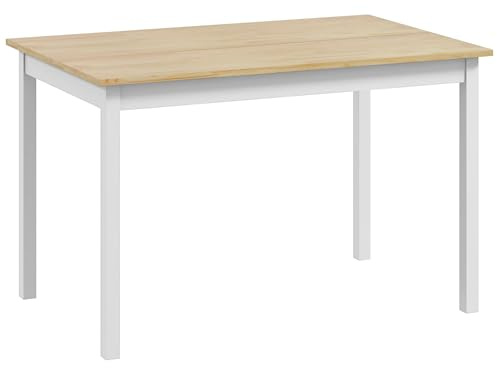 HOMCOM Tavolo da Pranzo Minimal per 4 Persone, Tavolo in Legno di Pino con Piedini Antiscivolo, 120x75x75 cm, Bianco e Colore Legno