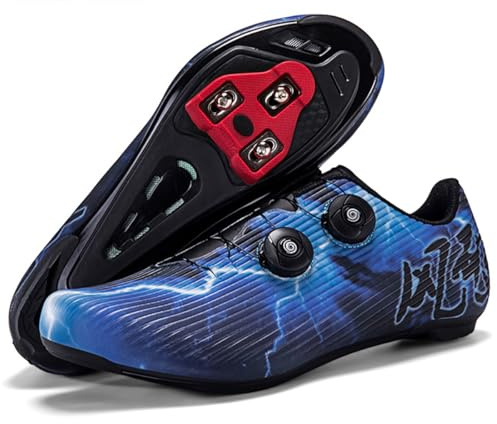 TvzsiY Scarpe Ciclismo da Uomo/Donna Scarpe da Bicicletta Strada Traspiranti Antiscivolo Compatibile Installazione SPD-SL & Peloton Bike Cleats,Blu,39 EU